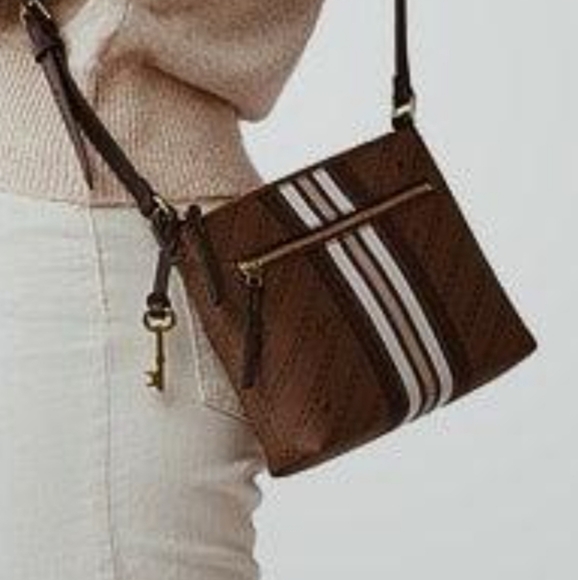 Fossil Brown Crossbody Bag with White Stripes - Picture 6 of 6